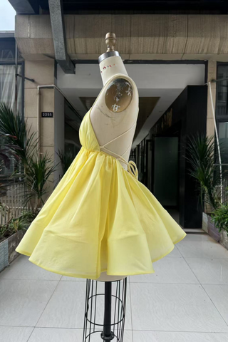 Backless Crisscross V-Neck Flared Mini Dress