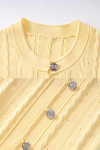 Twisted Knit Midi Dress with Decorative Metal Buttons