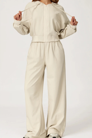 Two-Piece Zip-Up Hoodie and Wide-Leg Sweatpants Set