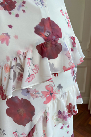 Rosé Cascade Floral Chiffon Sleeveless  Midi Dress