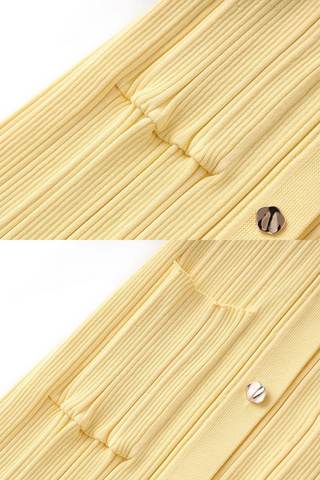 Long Sleeve Ribbed Knit Long Dress with Collar Button Front and Pocket Detail