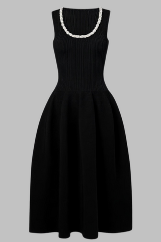 CrystalEmbellished Knit Flared Long Dress