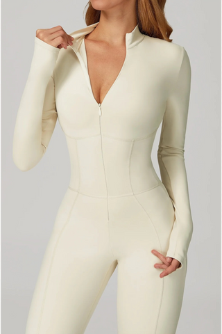 Long Sleeve Zip-Front Sport Jumpsuit – Slim Fit One-Piece Activewear