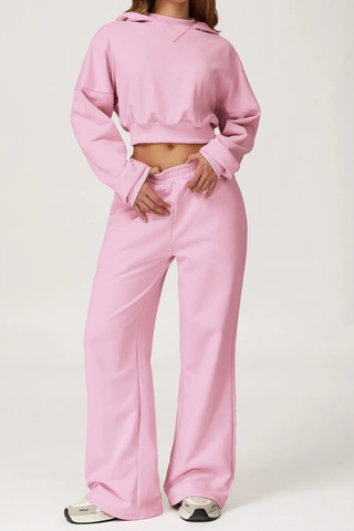 Two-Piece Cropped Hoodie and Wide-Leg Sweatpants Set