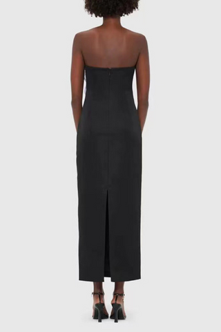 Strapless Floral Embroidered  Multicolor 3D Appliqué Slim Fit Long Dress