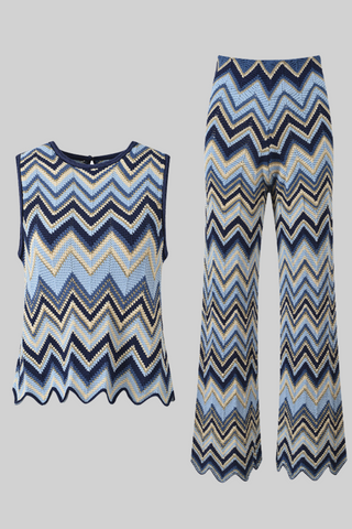 Chevron knit Wide Pants & Sleeveless Top Set