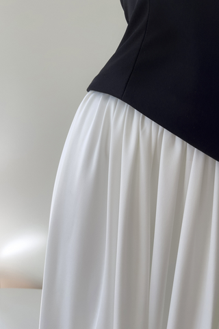 Monochrome Strapless Corset  Lace-Up Back  Long Dress