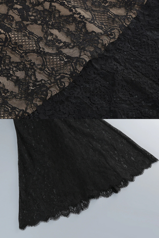 Elegant Black Lace Strapless Corset Long Dress with Sheer Fishtail Skirt and Matching Opera Gloves