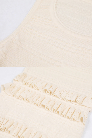 Ivory Sleeveless Knit Long Dress with Ruffle Tiers