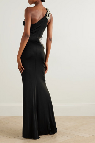 Luxury One-Shoulder Crystal Cutout Log Dress