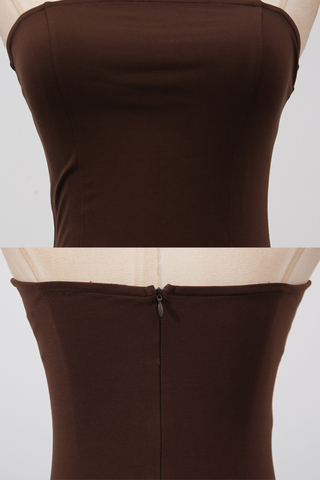 Satin Strapless Dark Brown Backless Long Dress