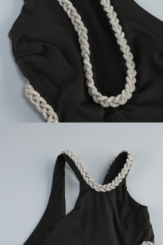 Luxury One-Shoulder Crystal Cutout Log Dress