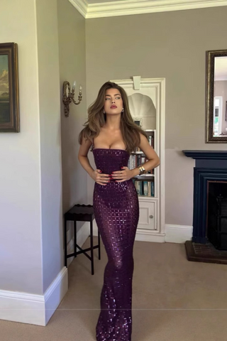 Sleeveless Sparkle Mesh Rhinestone Long Dress