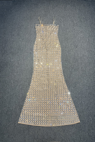 Sleeveless Sparkle Mesh Rhinestone Long Dress