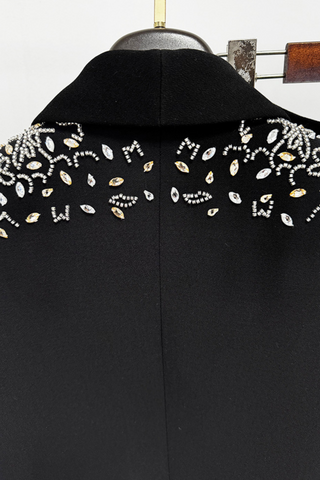 Embellished Crystal-Studded Tailored Blazer & Wide-Leg Trousers Set