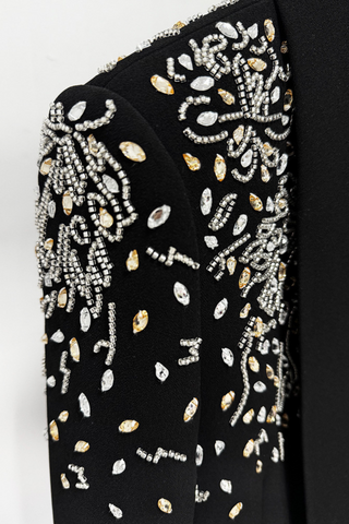 Embellished Crystal-Studded Tailored Blazer & Wide-Leg Trousers Set