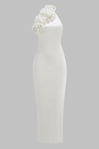 Ivory Bloom Halter Backless Long Dress