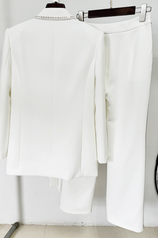 Stud-Embellished  Suit with Matching Scarf  Blazer & Trousers Set