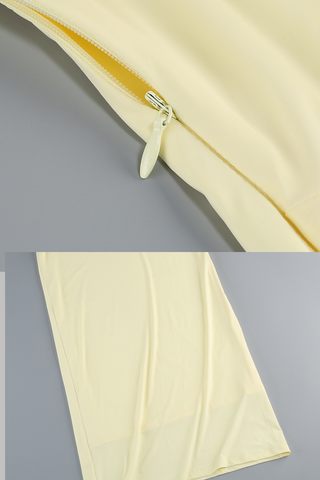 Yellow Ruffle Halter Backless Long Dress with Floral Appliqué and Deep V Neckline