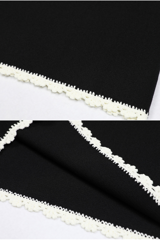 Pearl Sleeveless Flower Edge Button Knit  Top & Skirt Set