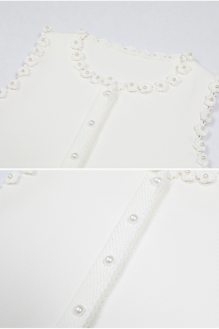 Pearl Sleeveless Flower Edge Button Knit  Top & Skirt Set