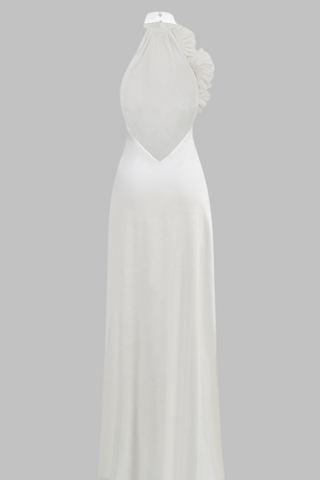 Ivory Bloom Halter Backless Long Dress