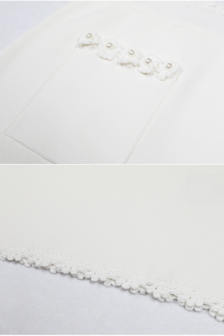 Pearl Sleeveless Flower Edge Button Knit  Top & Skirt Set