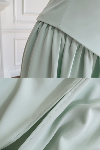 Elegant Mint Drape Strapless Corset Long Dress with Scarf Neckline