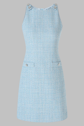 Crystal Button Wool Sleeveless Chic Tweed Mini Dress
