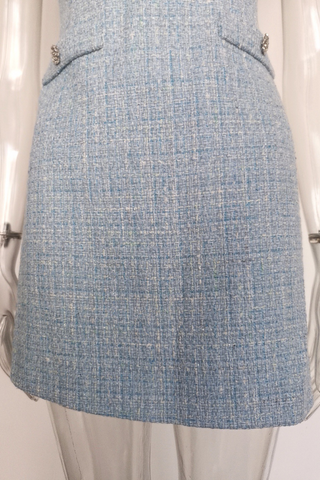 Crystal Button Wool Sleeveless Chic Tweed Mini Dress