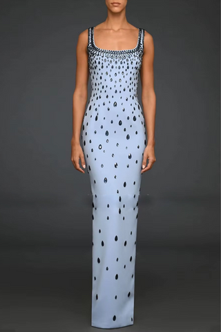 Ice Blue Teardrop Crystal Embellished Long dress