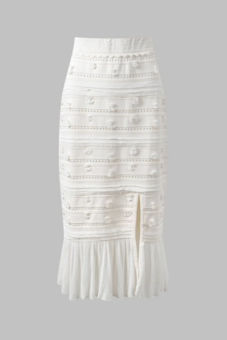 Textured  Elegant  White Sleeveless Knit Set with Fringe Skirt