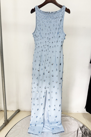 Ice Blue Teardrop Crystal Embellished Long dress