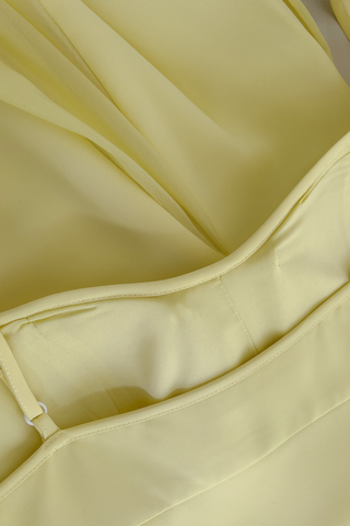 Yellow Sweetheart Neck Chiffon Flowing Pleated  Long Dress