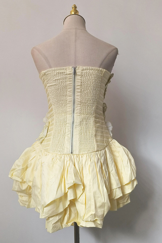 Floral Appliqué Strapless Puff Mini Dress