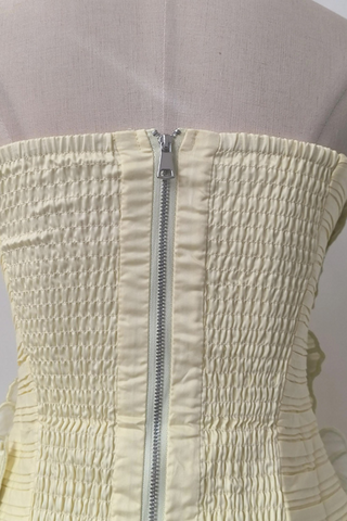 Floral Appliqué Strapless Puff Mini Dress