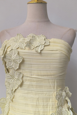 Floral Appliqué Strapless Puff Mini Dress