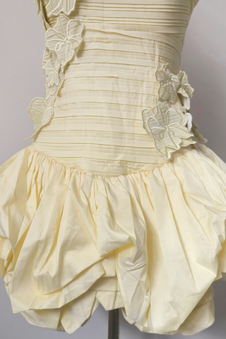 Floral Appliqué Strapless Puff Mini Dress