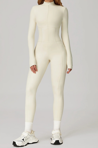 Long Sleeve Zip-Front Sport Jumpsuit – Slim Fit One-Piece Activewear