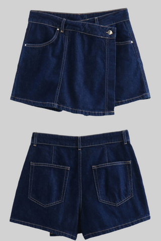 Short Sleeve Denim Top & Asymmetric Skort Set
