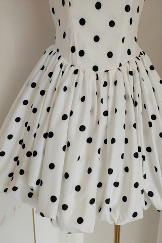 Vintage Polka Dot Puffball Mini Dress  Halter Neck Tie-Back &  Built-In Underskirt