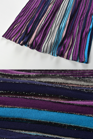 Aurora Nights Metallic Pleated Stripe Spaghetti Strap Mid-Long Dress