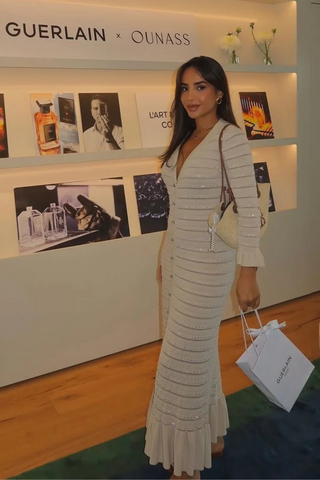 Long Sleeve Textured Knit Long Dress with Button Front & Rhinestone Embellishments