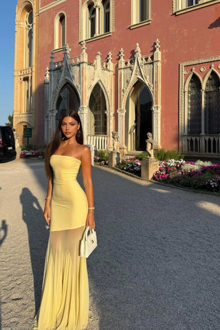 Strapless Sheer Panel Long Dress