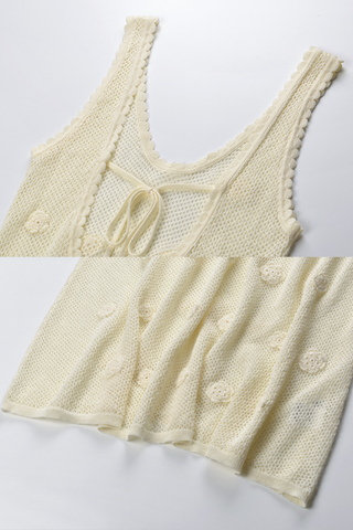 Crochet Blossom Scallop-Trim Back-Tie Long Knit Dress