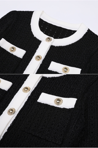 Knitted Two-Piece Set with Round Neck Peplum Cardigan and Midi-Long Mermaid Skirt