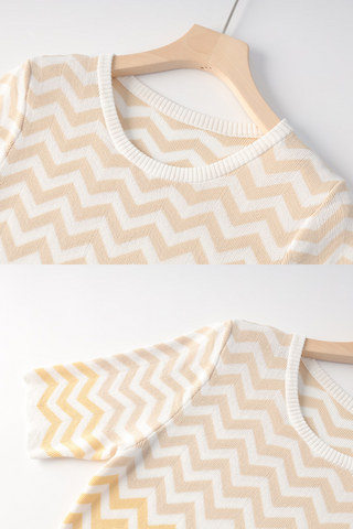 Sunset Chevron Short Sleeve Gradient Knit Patterned  Long Dress