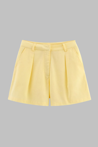 Yellow Linen Button Vest & Tailored Shorts Set