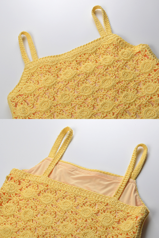 Sunshine Bloom Crochet Lace Camisole & A-Line Midi Skirt Set