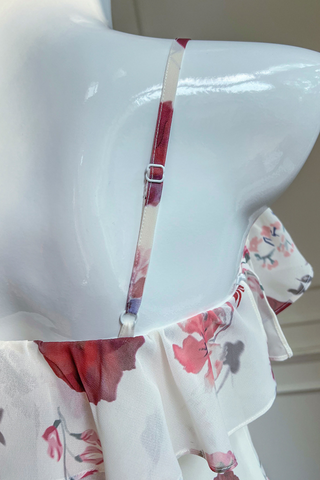 Rosé Cascade Floral Chiffon Sleeveless  Midi Dress